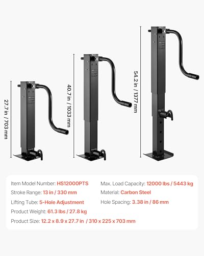 VEVOR Heavy-Duty Trailer Jack, 12,000 lbs Load Capacity, Sidewind Square Direct Weld-on Trailer Jack with Handle Crank, Adjustable Drop Leg, 26-Inch Travel for Lifting RV, Utility, Yacht Trailers - size: 12000lbs (26 inch Stroke)