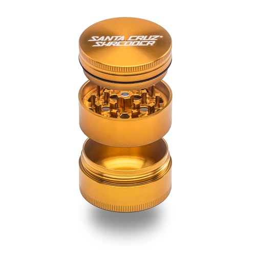 Santa Cruz Shredder Metal Spice Grinder Knurled Top for Stronger Grip 3-Piece Medium 2.2" (Gold) - color: Gold