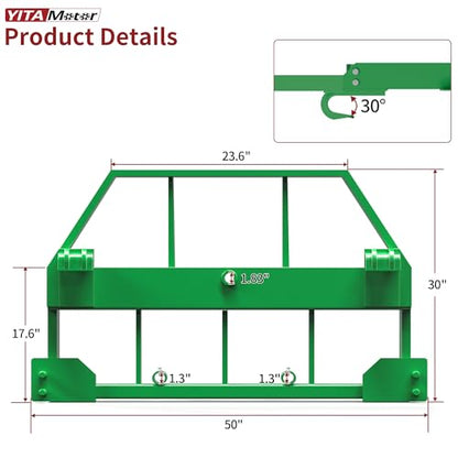 YITAMOTOR 4000lbs Pallet Fork Frame, 50" Skid Steer Pallet Fork Frame Fits John Deere Tractors, Green