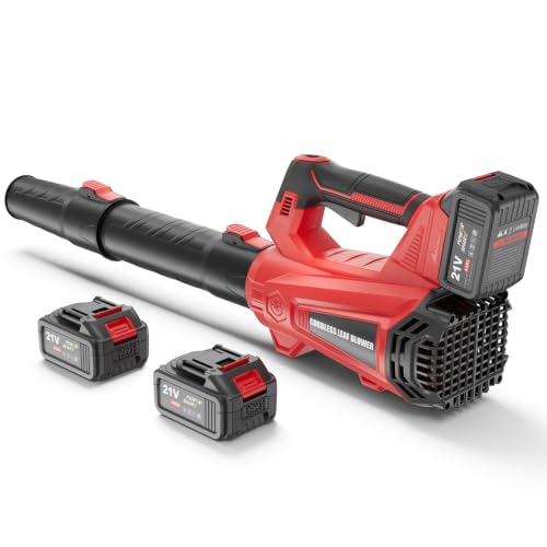 Electric Leaf Blower Cordless with 2 x 4.0Ah Batteries 930 CFM 197MPH - color: Brick Red