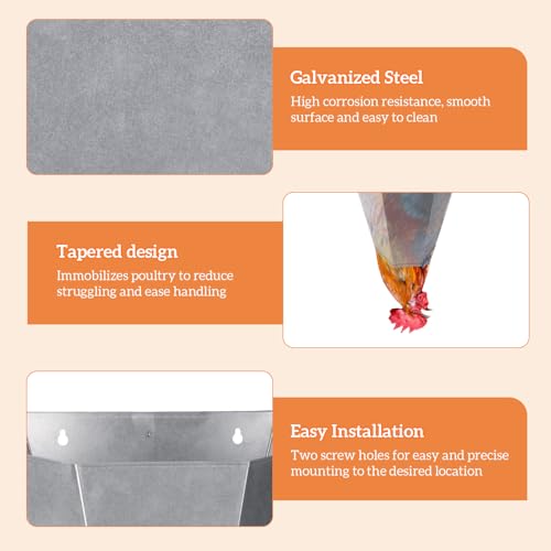 Large Chicken Cone for Turkeys, Broilers, Layers 8-14 lbs Birds, Galvanized Steel Poultry Restraint Cone with Rolled Edges, Easy to Clean and Install - 2 Pack