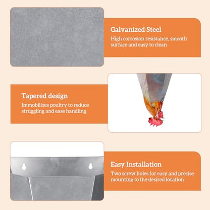 Large Chicken Cone for Turkeys, Broilers, Layers 8-14 lbs Birds, Galvanized Steel Poultry Restraint Cone with Rolled Edges, Easy to Clean and Install - 2 Pack