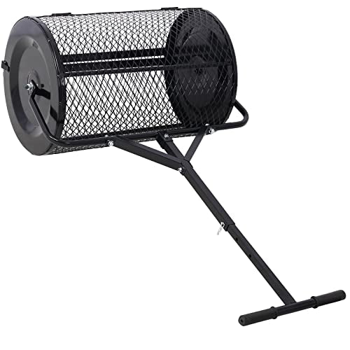 24" Peat Moss Spreader for Lawns Compost, Fertilizer, Topsoil, and Seed Spreader Roller, Heavy Duty Metal Mesh Lawn & Garden Drop Spreader, Adjustable Push T-Handle Manure Roller - size: 0.5" x 1" mesh