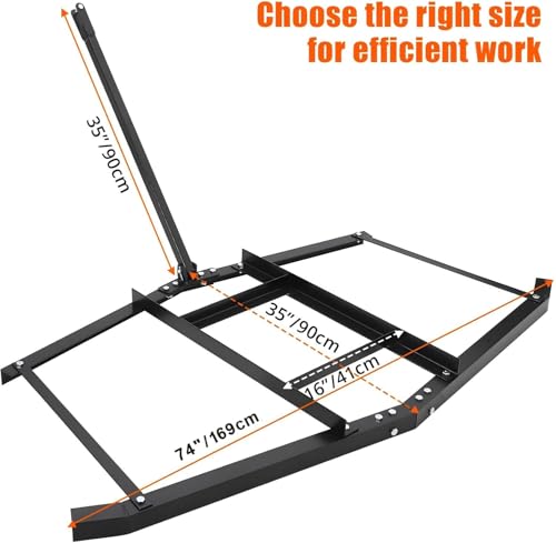 Hipicute Driveway Drag 74" Drag Harrow Driveway Grader Steel Tow Behind Lawn Rake with Adjustable Bars, Driveway Tractor Harrow Driveway Grader for ATVs, UTVs,Tractor, Mower - size: 74 inch