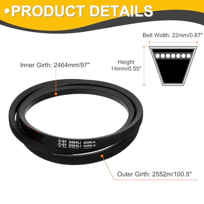uxcell C97 Drive V-Belt 2464mm Inner Girth 22mm Width 14mm Height Rubber for Power Transmission - size: C97