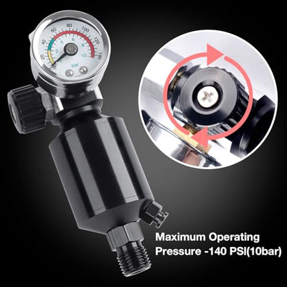 YUZES Spray Gun Air Regulator with Water Separator, 1/4" NPT, 0-140 PSI