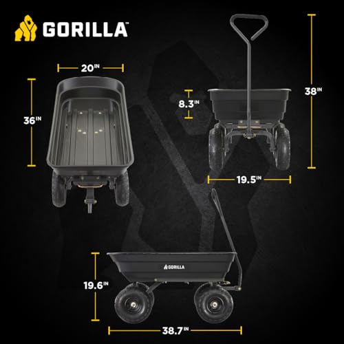 Gorilla Carts Poly Dump Cart, 600 lb. Capacity, 4 Cu ft, Quick Release Dump - size: 4-Cubic Feet, style: Pneumatic