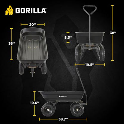 Gorilla Carts Poly Dump Cart, 600 lb. Capacity, 4 Cu ft, Quick Release Dump - size: 4-Cubic Feet, style: Pneumatic