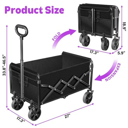 Wagons Cart Foldable, 280 lbs Collapsible Wagon with Wheels for Camping - size: 280LBS
