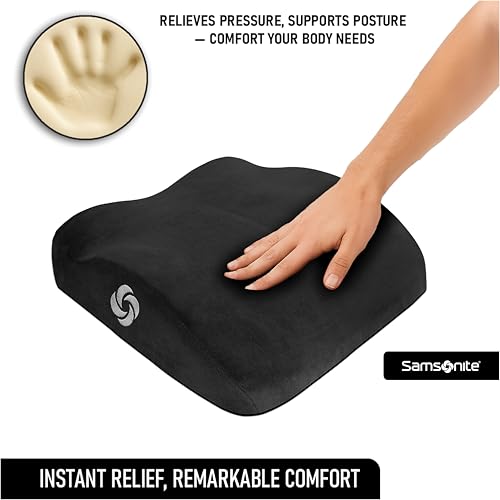 Samsonite Seat Cushion Curved Ergonomic Pillow for Car or Office Chair, Tailbone Support Cushion with High Grade Memory Foam