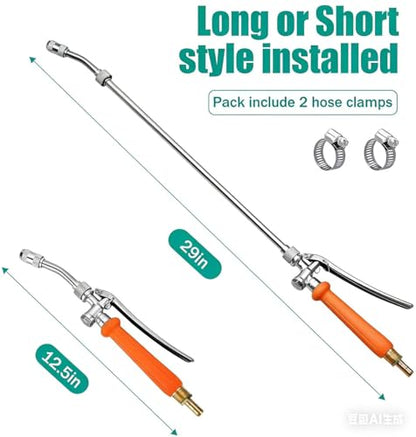 VANPET All Metal Sprayer Wand,1/4" & 3/8" & 1/2" Brass Barbs Sprayer Wand Replacement, Built-in Shut Valve Stainless Steel & 2 Hose Clamps - color: 29 Inches Sprayer Wand - Orange Handle