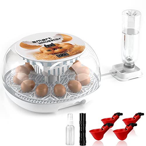 Upgraded Auto Digital Incubator, 12 Eggs Natural Incubation Simulator, Auto Egg Rolling and Water Fulfilling, 24H Temperature Control, with Egg Flashlight, Easy Newcomer Poultry Incubation