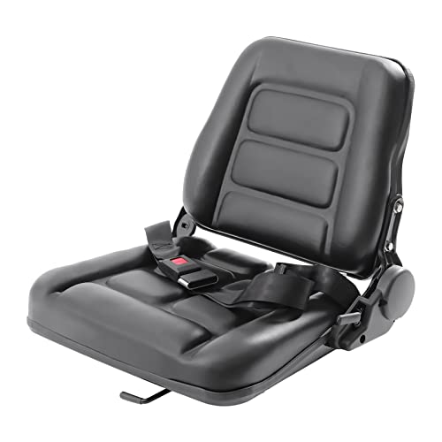 20" Universal Tractor Seat with Seatbelt, 175° Adjustable PVC Fordable Forklift Seat Replacement GDAE10 Excavator, Skid Loader, Backhoe Dozer Telehandler, Lawn Mower Waterproof