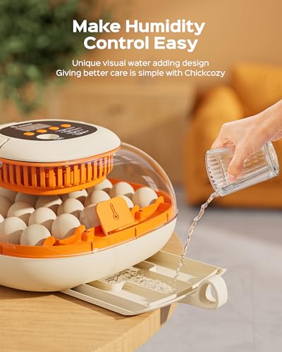 Chickcozy 25 Egg Incubator, Automatic Egg Turner with Thermometer Seat and Humidity Control, Egg Candler, 360° View with Clear Window, Incubators for Hatching Chicks (Sunlit Orange)