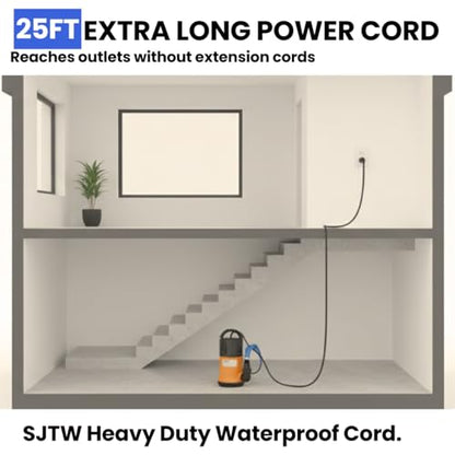 Sump Pump Submersible With 25Ft. Hose, Submersible Pump, 25Ft Cord, 4000GPH