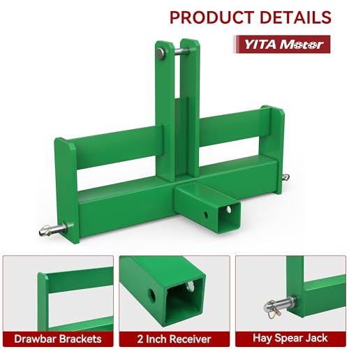 YITAMOTOR 3 Point Trailer Quick Hitch with 2" Receiver for CAT 1 Tractor - color: Green