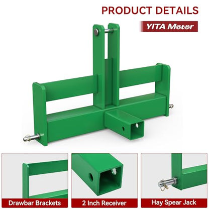 YITAMOTOR 3 Point Trailer Quick Hitch with 2" Receiver for CAT 1 Tractor - color: Green