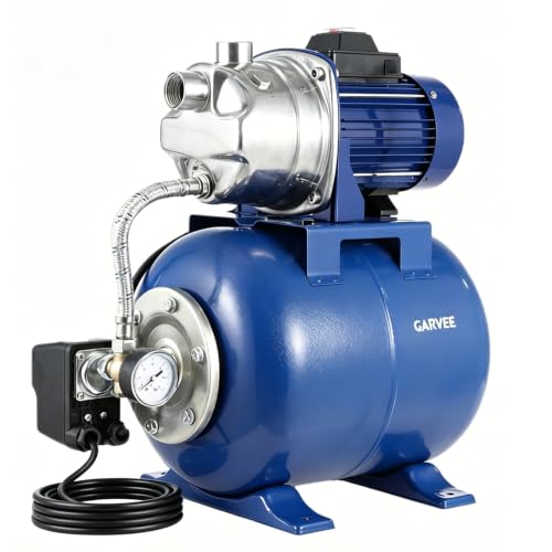 Garvee 1.6 HP Shallow Well Pump with Pressure Tank, Stainless Steel Jet Pump 115V 1320GPH Automatic Water Booster Pump for Home Garden Lawn Sprinkler Irrigation - color: Blue