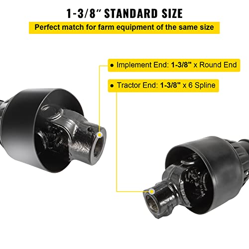 VEVOR PTO Shaft 1-3/8" PTO Drive Shaft 6 Spline Tractor Round Implement End - size: 43"-61"