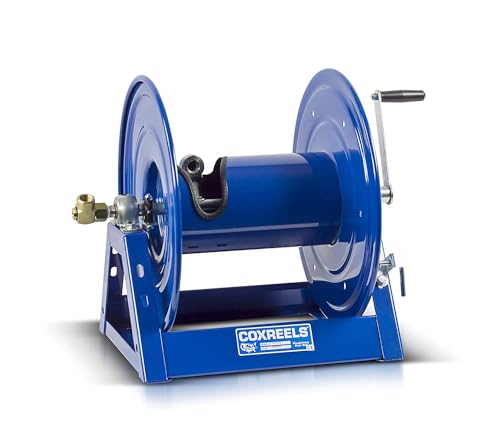 Coxreels 1125-6-100 Hand Crank Steel Hose Reel, 1125 Series – 1" x 100', 3,000 PSI - Heavy Duty All Welded Steel A Frame – Adjustable Tension Break – Made in The USA, Blue - size: 1" x 100'