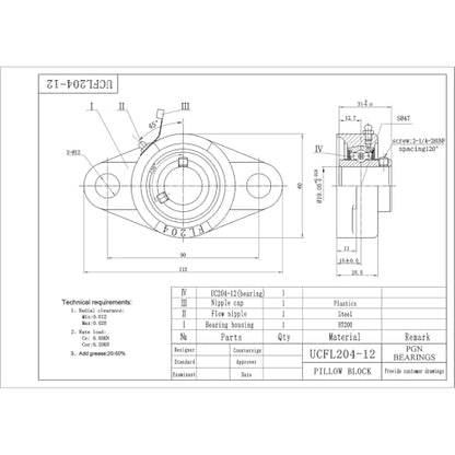 PGN UCFL204-12 (10 Pack) 2-Bolt Flange Bearing 3/4" Bore - size: 10, style: UCFL204-12