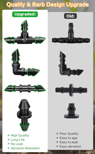 1/4 Inch Drip Irrigation Fittings Kit, 130 Pieces Drip Irrigation Parts for 1/4" Irrigation Tubing for Garden Lawn, Drip Line Barbed Connectors - 60 Couplings, 40 Tees, 20 Elbows, 10 End Plugs - size: 4/7mm Drip Fittings Set-130P