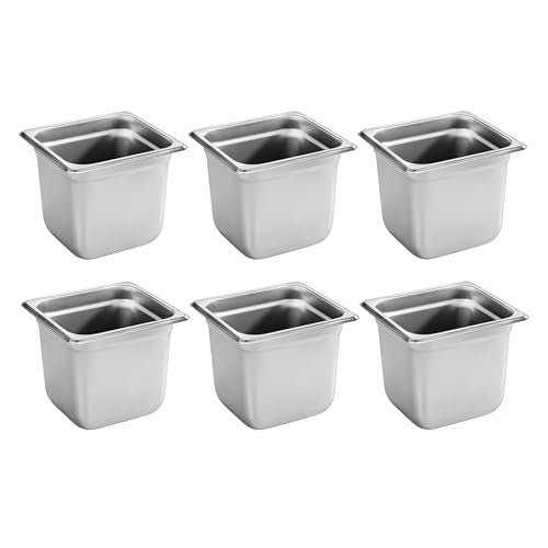New Star Foodservice 1/6 Size Stainless Steel Steam Table Pan, 7.0 x 6.4 x 6.0 Inches, 18/8 Stainless Steel, 24 Gauge, NSF Certified (Set of 6) - size: 1/6, style: 6" Deep