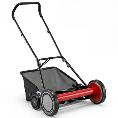 IRONMAX 18 Inch 5-Blade Push Reel Mower, Removable Grass Catcher, Red - color: Red, size: 18 Inch