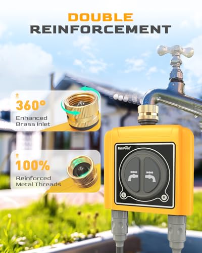 RAINPOINT WiFi Water Timer with Brass Inlet, 2 Outlets Sprinkler Timer,Automatic Irrigation System Controller, APP & Voice Control, Irrigation by Weather/Quantity/Soil Moisture - color: Pale Yellow, size: 2 Zone
