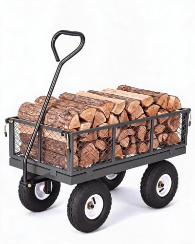 400 lb Heavy-Duty Steel Garden Cart Wagon on Wheels - color: Gray