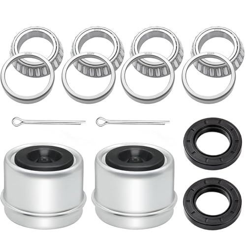 2 Sets Trailer Wheel Bearing Kit for 25mm Axles, 30205 Tapered Roller Bearings with TC 30x52x10mm Oil Seal, Quiet High Speed Durable Trailer Hub Repair Kit, Includes Dust Cover & Cotter Pin - color: 2Set-30205-Bearings