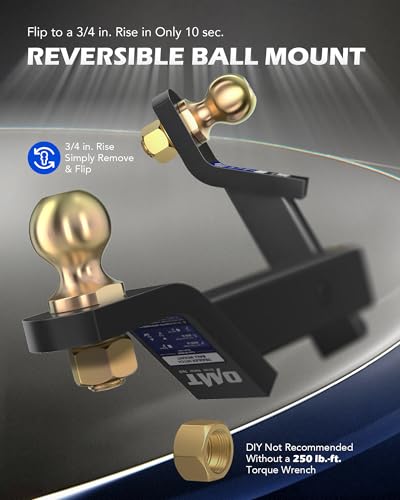 OMT Trailer Hitch Ball Mount, 2" Receiver, 2" Drop, 8000 lb Capacity | Fits 2 in receiver, reversible 2 in drop / 3/4 in rise, Class III, 40Cr steel, hitch pin & clip, for truck boat RV cargo - size: 2" Ball, style: 2" Drop & 3/4" Rise