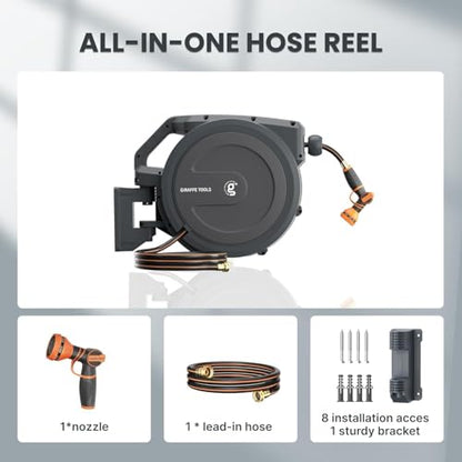 Giraffe Tools Retractable Garden Hose Reel 1/2"100FT Auto Rewind Wall Mount - size: 1/2''100ft