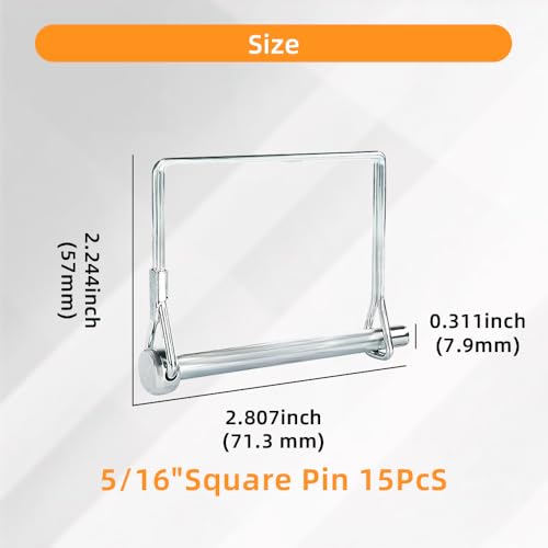 15Pcs Silver Wire Lock Pin Set, 5/16”x 2-1/2” Heavy Duty Square Trailer Coupler Pin, Zinc Plated Carbon Steel Safety Locking Pin for Trailer, Truck, Tractor, and Towing Hitches - size: 5/16“ x 2-1/2”