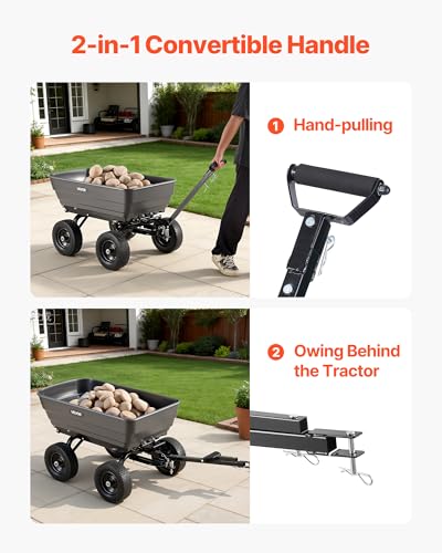VEVOR 7 Cu.Ft 1200LBS Poly Garden Cart Dump Wagon, Heavy Duty Wheelbarrow with 2-in-1 Convertible Handle and 13" Flat Free Tires, Utility ATV Trailer Yard Dump Cart Tow Behind for Lawn Mower Tractor - color: Darkgrey