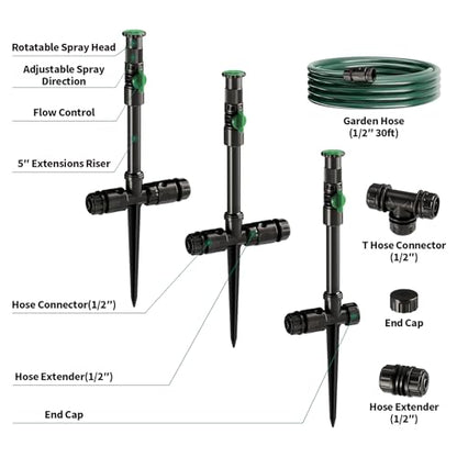 Flexible Sprinkler System, Above Ground DIY Irrigation Kit - color: 3Pack+30Ft