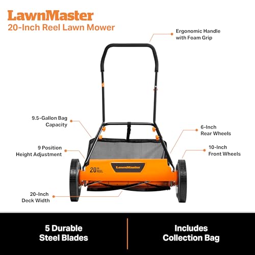 LawnMaster 20” 5-Blade Push Reel Lawn Mower – LMRM2001 - size: 20-Inch