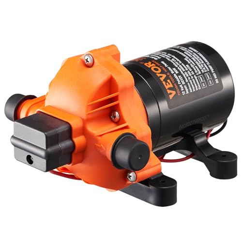 VEVOR 12V Diaphragm Pump, 3 GPM (11.36 L/min), 3-Chamber 12 Volt DC Water Pump with Automatic Pressure Switch 40-100 PSI Adjustable, 50 PSI, 1/2'' MNPT Port, for RV Yacht Food Truck Camper Marine - size: 8.27 x 5.43 x 4.92 in