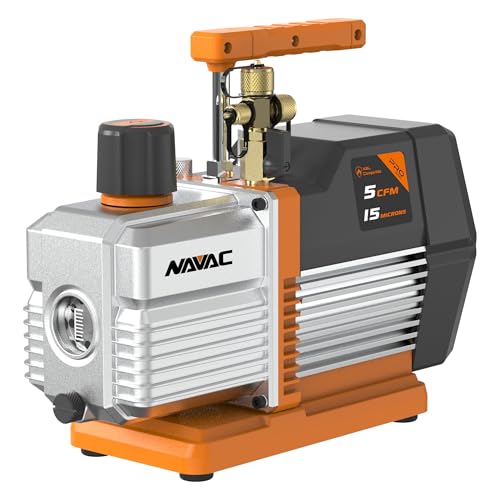 NAVAC Dual-Stage HVAC Vacuum Pump – AC Motor with Forced Oil Circulation, Oil-Mist Filter, 15 Micron Ultimate Vacuum, Pro Series - style: 5 CFM - A2L