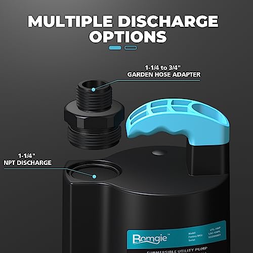 1/6 HP Submersible Water Pump, 1850GPH Sump Pump, 10ft Cord - color: Dark Black