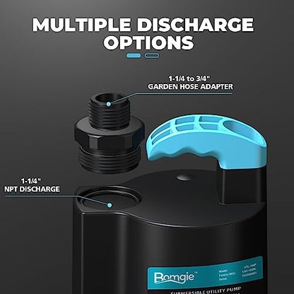 1/6 HP Submersible Water Pump, 1850GPH Sump Pump, 10ft Cord - color: Dark Black
