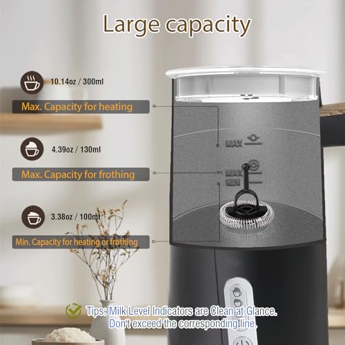Electric Milk Frother and Steamer, 4-in-1 Milk Steamer with Wood Elements Design, Automatic Hot & Cold Foam Maker for Latte, Cappuccinos, Macchiato, Milk Warmer, Black (black) - color: Black