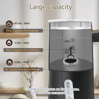 Electric Milk Frother and Steamer, 4-in-1 Milk Steamer with Wood Elements Design, Automatic Hot & Cold Foam Maker for Latte, Cappuccinos, Macchiato, Milk Warmer, Black (black) - color: Black