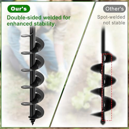 Insaga Auger Drill Bit for Planting 4″ x 32″– Heavy Duty Carbon Steel Spiral Garden Auger for Drill, 3/8″ Hex Drive Plant Auger for Bulbs & Seedlings – 32″ Long Reach Reduces Bending - size: 4″ x 32″