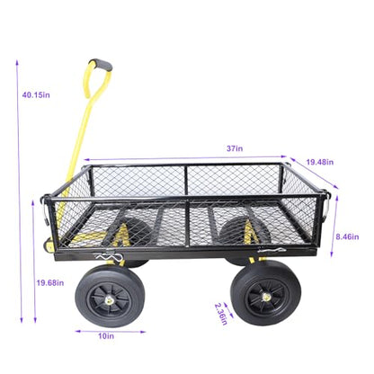 Wagon Removable Side, can be Used for Farm, Warehouse, etc. Garden car, Solid Wheels (Yellow+Black Solid Wheels) - color: Yellow+black Solid Wheels