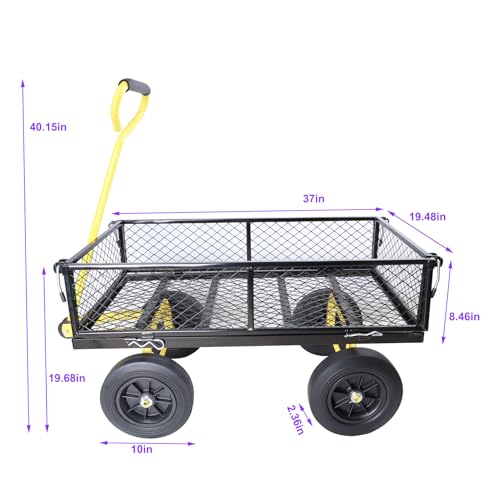 Wagon Removable Side, can be Used for Farm, Warehouse, etc. Garden car, Solid Wheels (Yellow+Black Solid Wheels) - color: Yellow+black Solid Wheels