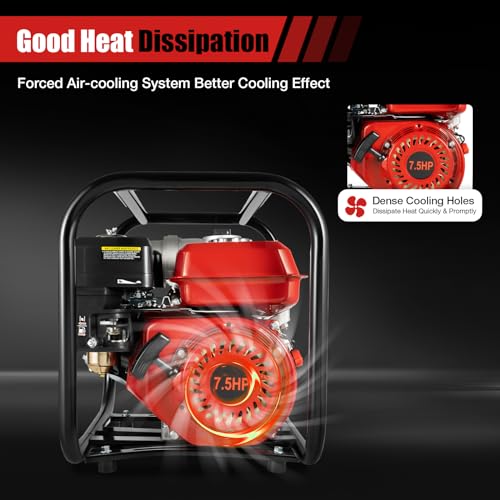 7.5HP Gasoline Water Pump 3 Inch 4-Stroke 196CC High Flow Irrigation Pump Air-Cooled Engine Portable Farm Garden Water Transfer Pump for Heavy Duty Water Movement