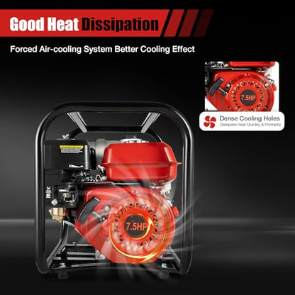 7.5HP Gasoline Water Pump 3 Inch 4-Stroke 196CC High Flow Irrigation Pump Air-Cooled Engine Portable Farm Garden Water Transfer Pump for Heavy Duty Water Movement