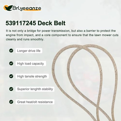 539117245 Deck Belt for Husqvarna Z246 RZ4623 RZ46i RZ4619 RZ4621 RZ 4623 RZ 5422 RZ 5424 Mowers with 46" Deck Replace M118756 539 11 72-45（5/8" x 123"） - size: 123"L x 0.625"W