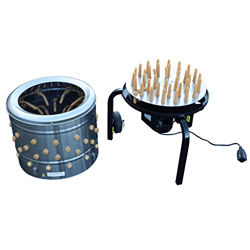 ROOTS and HARVEST Chicken Plucker De-Feather Remover Poultry & Fowl Food Processor Stainless Steel Heavy Duty Electric 1.2HP 120VAC 280RPM Planetary Gear Motor 92 Soft Fingers 20" Drum Diameter